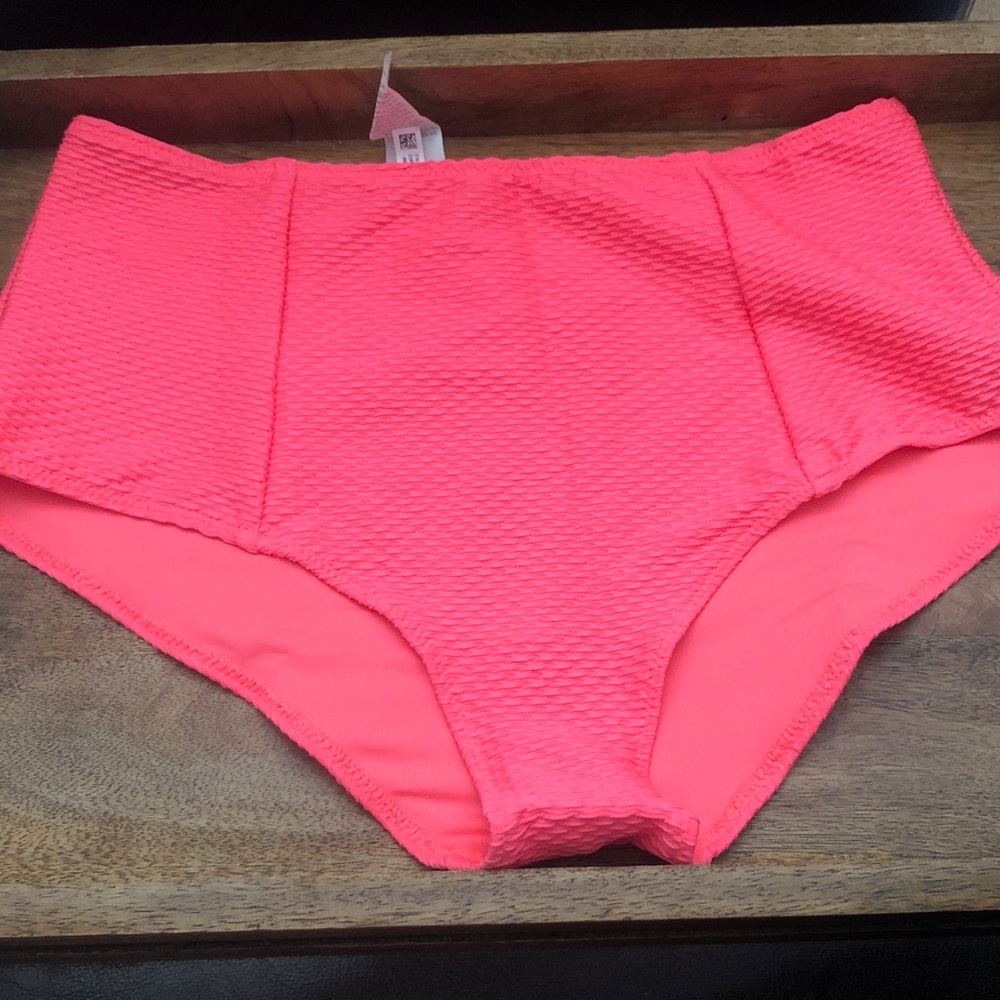 aerie Neon Pink High-Waist Textured Bikini Bottom
